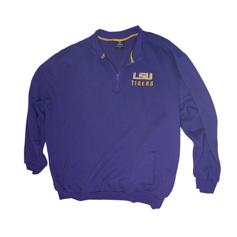 Colosseum Quarter Zip Mens 3X Purple LSU Tigers Pullover Sweatshirt Embroidered
